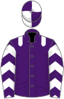 Purple, white epaulets, chevrons on sleeves, quartered cap