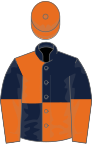 Dark blue and orange quartered, halved sleeves, orange cap