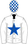 White, royal blue star, checked cap