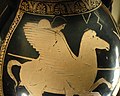 Bellerophon mounted on Pegasus fighting the Chimera, side A from an Attic red-figure pelike