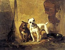 Painting of a bull-and-terrier and a white bulldog, c. 1887