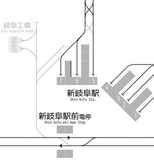 新岐阜駅・新岐阜駅前電停 構内配線略図（2005年以前）