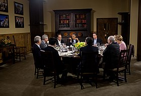 Dîner de travail des participants du G8, à Camp David.