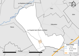 Carte en couleur présentantle réseau hydrographique de la commune