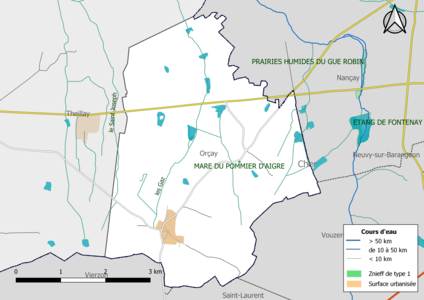 Carte des ZNIEFF de type 1 localisées sur la commune[Note 2].