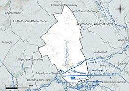 Carte en couleur présentant le réseau hydrographique de la commune