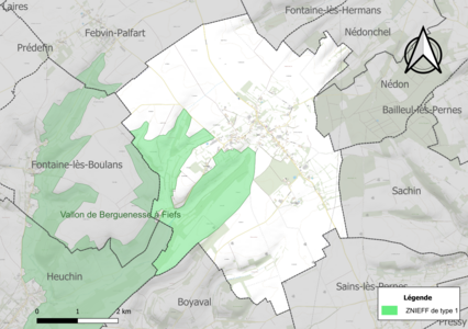 Carte de la ZNIEFF de type 1 sur la commune.