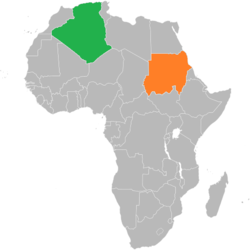 Map indicating locations of Algeria and Sudan