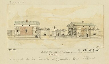 Dessin de la barrière de Grenelle en 1860, avant sa démolition.