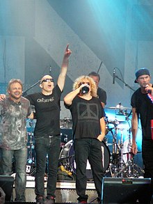 Live at the Bospop festival, 2009. Left to right: Michael Anthony, Joe Satriani, Sammy Hagar, Chad Smith.