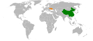 Mapa indicando localização da China e da Ucrânia.