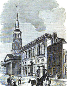 The steeple of Mills' design is seen in this June 1857 image from Harper's