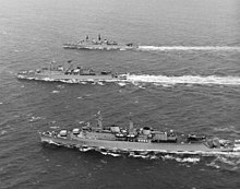 Three county-class destroyers sailing in the English Channel