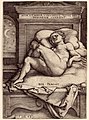 Die Nacht - Night by Sebald Beham. Engraving. (1548), 108 x 78 mm