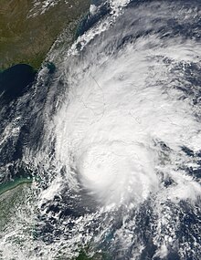Satellite imagery of a powerful hurricane nearing landfall in Cuba