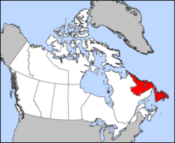 Map of Canada with நியூஃபின்லான்ட் மற்றும் லாப்ரடோர் Newfoundland and Labrador highlighted