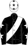 Black, White sash, Black sleeves, White stars, White cap, Black stars