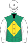 Emerald green, yellow diamond, white sleeves and cap