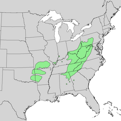 Distribución nativa de Robinia pseudoacacia