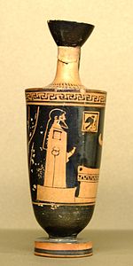 Herm on an Attic red-figure lekythos, 475–450 BC