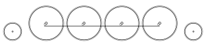 Diagram of one small leading wheel, four large driving wheels joined by a coupling rod, and one small trailing wheel