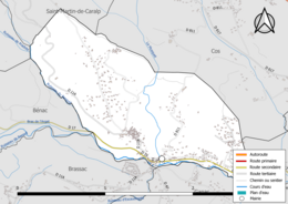 Carte en couleur présentant le réseau hydrographique de la commune