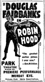 Advertisement for Robin Hood film at the Park Theatre, Boston, 1922