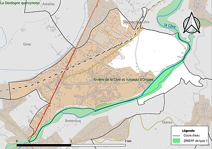 Carte de la ZNIEFF de type 1 sur la commune.