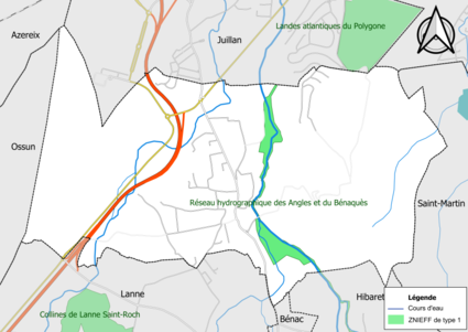 Carte de la ZNIEFF de type 1 sur la commune.