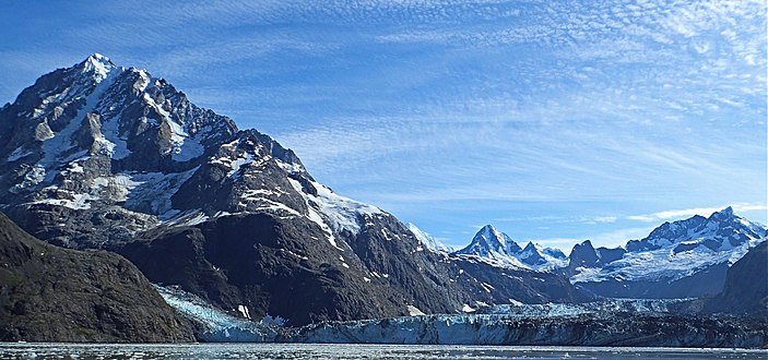 Mount Abbe with Johns Hopkins Glacier (Fifty Years of Alaskan Statehood centered in back)