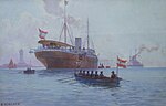 The Austrian mail steamer Pelikan moored at anchor, 1891