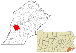 Location of Highland Township in Chester County, Pennsylvania (top) and of Chester County in Pennsylvania (below)