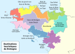 Carte de la destination Bretagne et de ses 10 aires structurantes, tel que défini par Atout France.