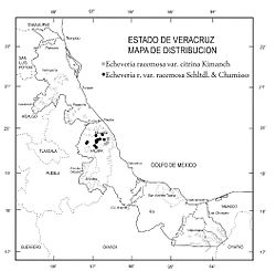 Distribución de las dos variedades de Echeveria racemosa