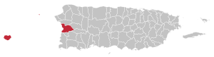 Map of Puerto Rico highlighting Mayagüez Municipality