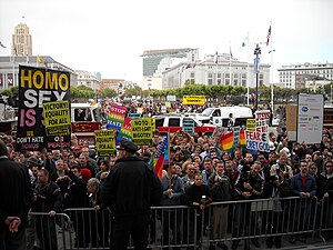 Protesters and supporters outside San Francisco City Hall