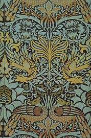 Peacock and Dragon woven woollen fabric, Morris, 1878