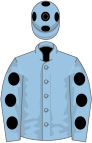 Light blue, black spots on sleeves and cap