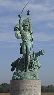 Sculpture en bronze de Corneille Theunissen Le Conscrit de 1814 (1914) : polytechnicien en grand uniforme.