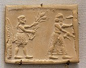 Cylinder seal from Uruk, with "net-dress", 3100 BC