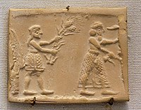 Cylinder seal from Uruk, with "net-dress", 3100 BC