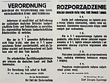 German notice from 30 September 1939 in occupied Poland with warning of death penalty for refusing work during harvest.