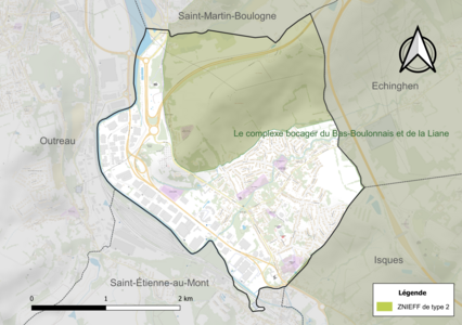 Carte de la ZNIEFF de type 2 sur la commune.