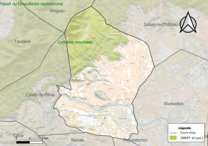 Carte de la ZNIEFF de type 2 sur la commune.