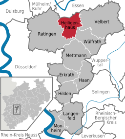 Läget för staden Heiligenhaus i Kreis Mettmann