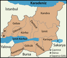 Mapa dos distritos da província de Cocaeli