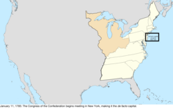 Map of the change to the United States in central North America on January 11, 1785