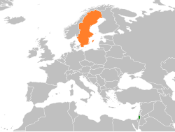 Map indicating locations of Palestine and Sweden