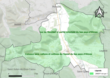 Carte des ZNIEFF de type 1 sur la commune.