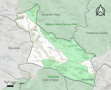 Carte des ZNIEFF de type 1 sur la commune.